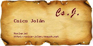 Csics Jolán névjegykártya